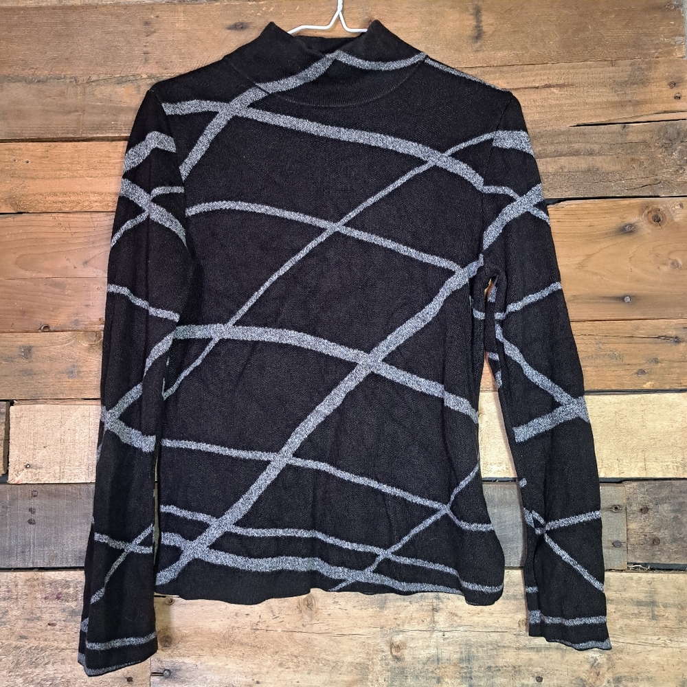 Apostrophe‎ Petites Black and Grey Abstract Womens Sweater size M